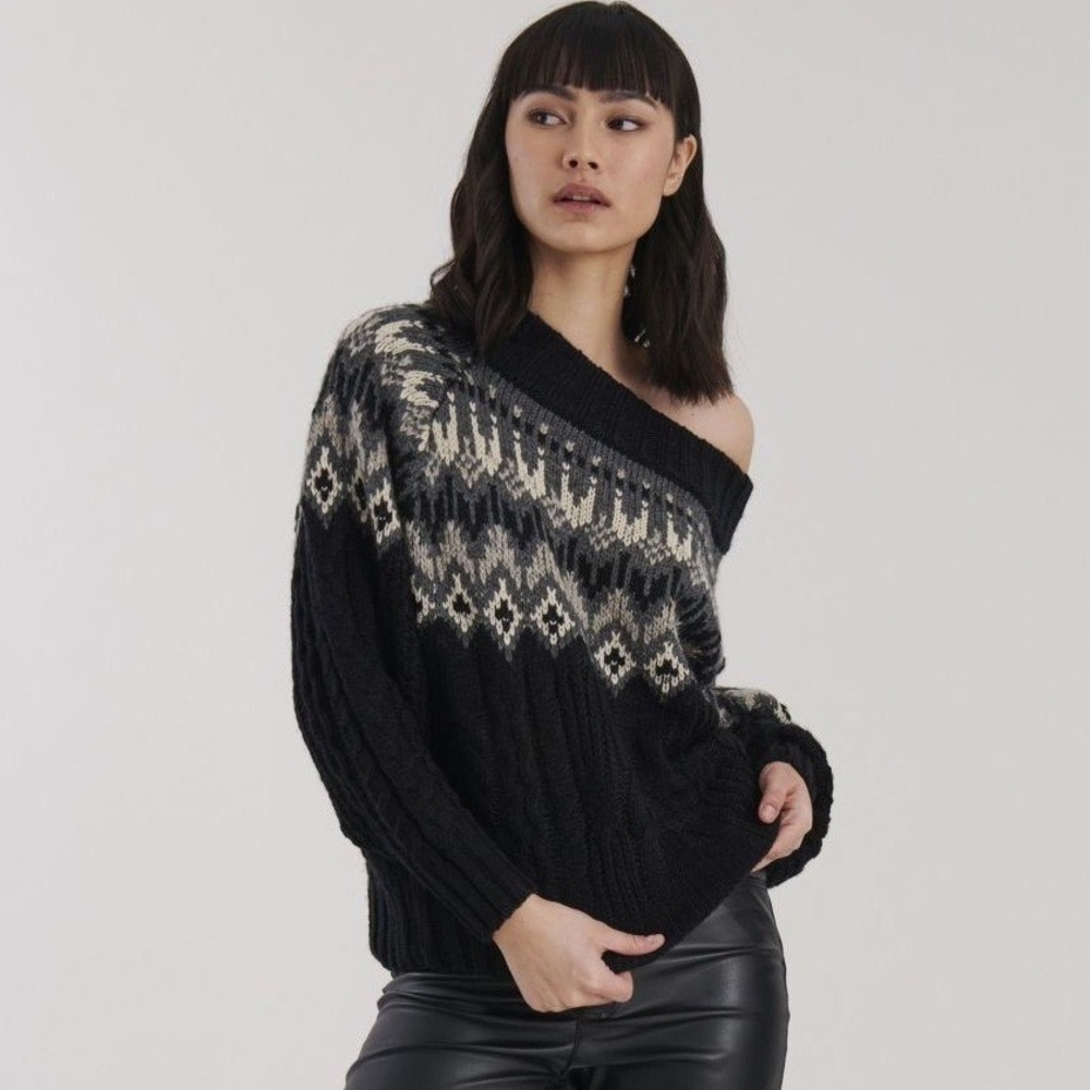 NWT Evereve John + Jenn Chunky Knit Fair‎ Isle Sweater Wes Slouchy Cabincore XS